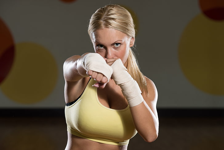punch, boxing, blonde, workout, training, HD wallpaper