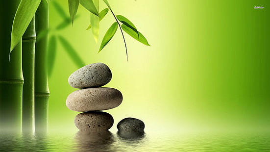 bambù, e, Zen, pietre, pietra, arte digitale, 1920x1080, Sfondo HD HD wallpaper