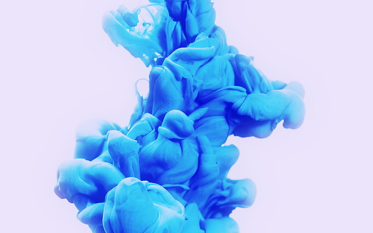 blue smoke illustration, ink, minimalism, abstract, Alberto Seveso, paint in water, liquid, HD wallpaper