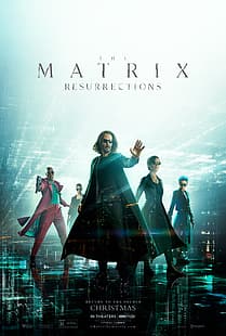 filmer, Matrix, filmaffisch, affisch, The Matrix Resurrections, män, kvinnor, skådespelare, skådespelerska, Keanu Reeves, Carrie-Anne Moss, Trinity, Neo, science fiction, HD tapet HD wallpaper