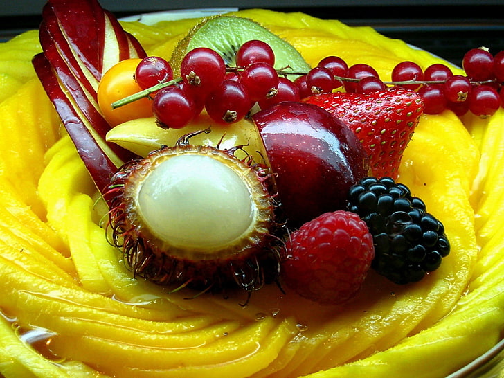 variety of fruits, fruit, berries, sliced, HD wallpaper