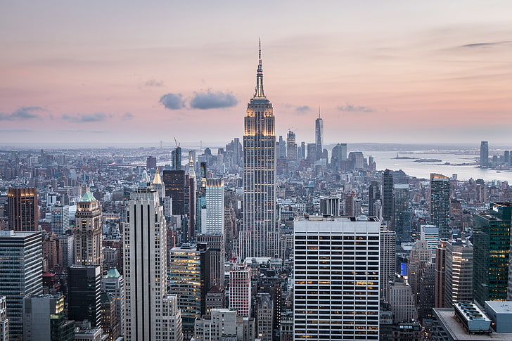 Нью-Йорк, Нью-Йорк, США, небоскребы, вид сверху, HD обои
