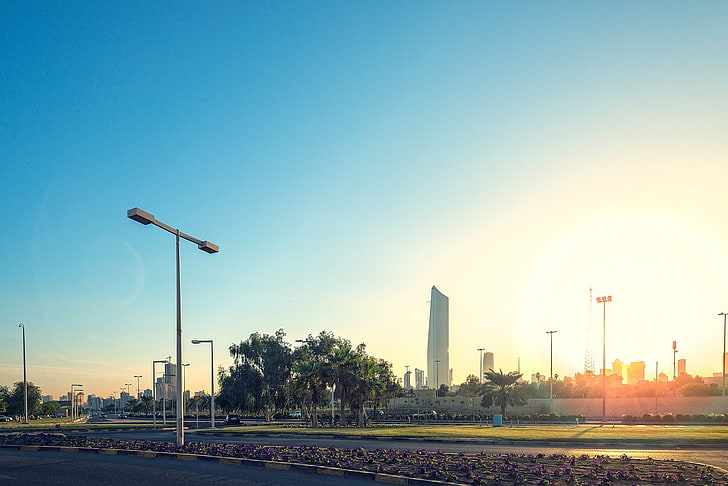 Кувейт, улично осветление, път, град, градско, HD тапет