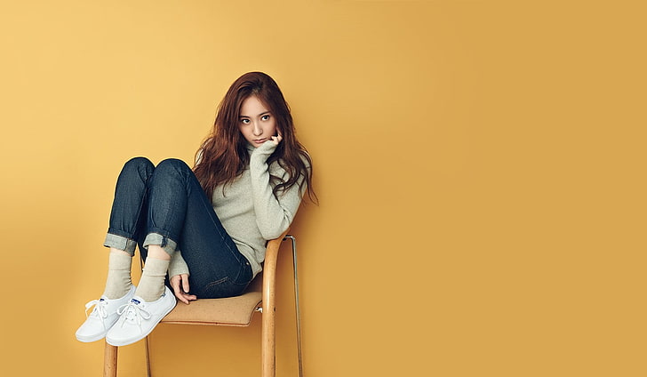 kaus abu-abu wanita, K-pop, Krystal, Wallpaper HD
