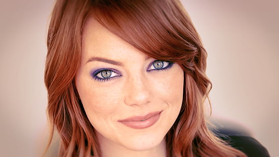 Эмма Стоун, зеленые глаза, рыжая, женщины, лицо, макияж, портрет, актриса, HD обои HD wallpaper