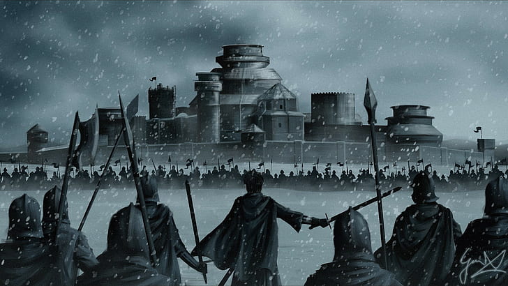 digital art, winter, army, fantasy art, snow, artwork, fan art, Game of Thrones, warrior, war, A Song of Ice and Fire, Stannis Baratheon, Winterfell, HD wallpaper
