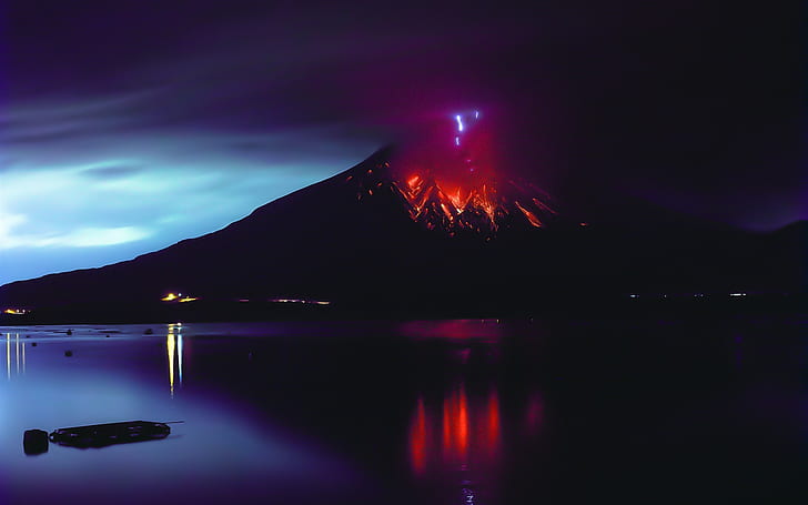 Sakurajima, изригване на вулкан, лава, природно бедствие, Япония, Sakurajima, вулкан, изригване, лава, природни, бедствие, Япония, HD тапет
