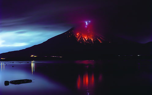 Sakurajima, erupcja wulkanu, lawa, klęska żywiołowa, Japonia, Sakurajima, wulkan, erupcja, lawa, naturalna, katastrofa, Japonia, Tapety HD HD wallpaper
