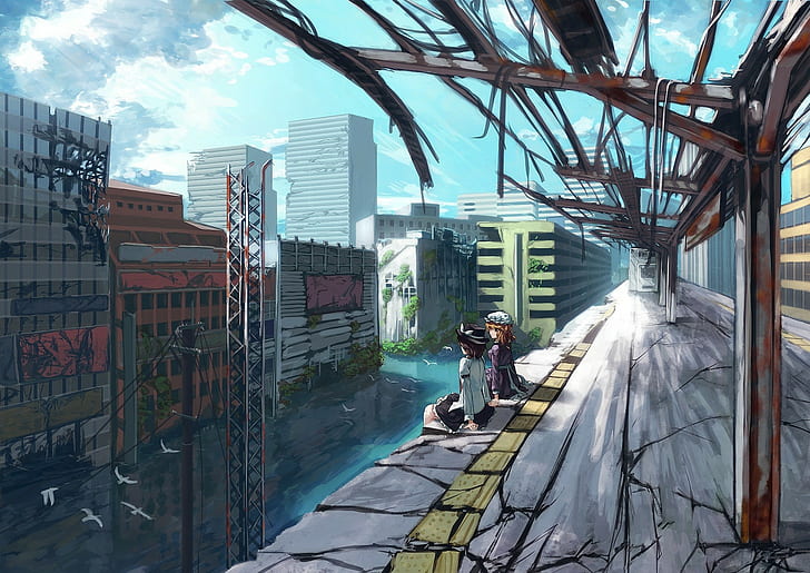 anime, city, landscape, Touhou, Maribel Han, Usami Renko, HD wallpaper