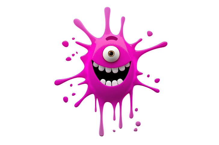 pink paint splash artwork, character, monster, smile, funny, cute, HD wallpaper