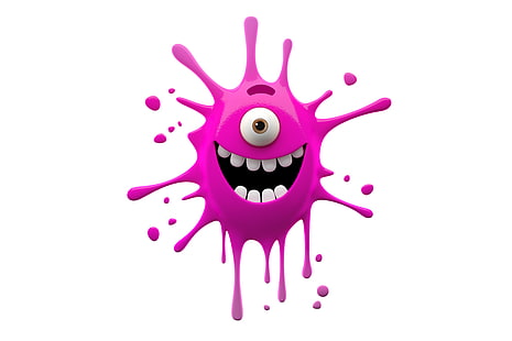 pink paint splash artwork, character, monster, smile, funny, cute, HD wallpaper HD wallpaper