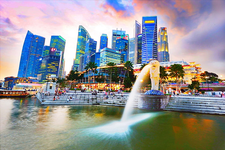 lukisan bangunan putih dan merah, arsitektur Asia, kota, Singapura, Wallpaper HD