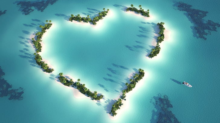 Остров любви, любовь, сердце, пейзаж, HD обои
