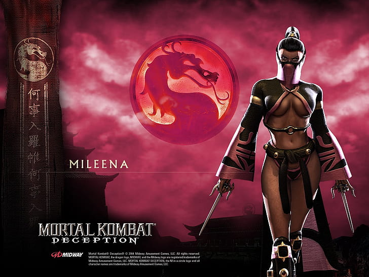 mortal kombat mileena mortal kombat logosu 1024x768 Video Oyunları Mortal Kombat HD Sanat, Mortal Kombat, Mileena, HD masaüstü duvar kağıdı