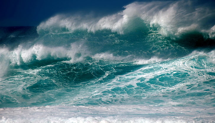 海の波、海、波、空、泡、嵐、 HDデスクトップの壁紙