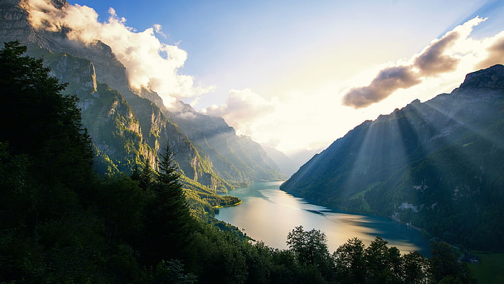 езеро, природа, Швейцария, свят, красиви места, 4k, фотография, облаци, HD тапет
