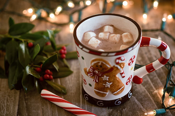 coffee, drink, caramel, hot chocolate, marshmallows, HD wallpaper