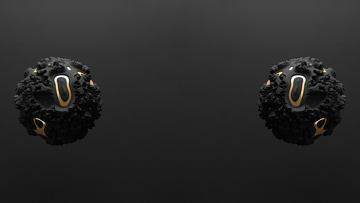 두 개의 검은 돌 3D 스플래시 아트, 3D 개체, 금, 미니멀리즘, HD 배경 화면