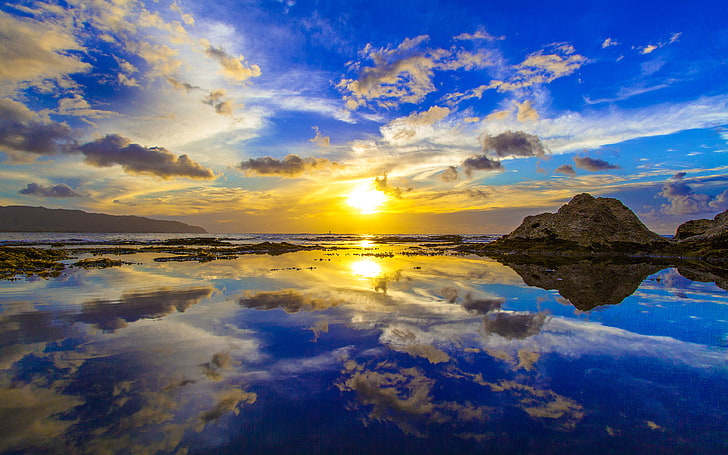 Gold Sun Reflection Oahu's North Shore ในฮาวายประเทศในอเมริกาเหนือวอลเปเปอร์ HD สำหรับโทรศัพท์มือถือแท็บเล็ตและแล็ปท็อป 3840 × 2400, วอลล์เปเปอร์ HD