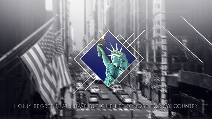 AS, patriotik, kebebasan, Patung Liberty, bendera Amerika, Wallpaper HD