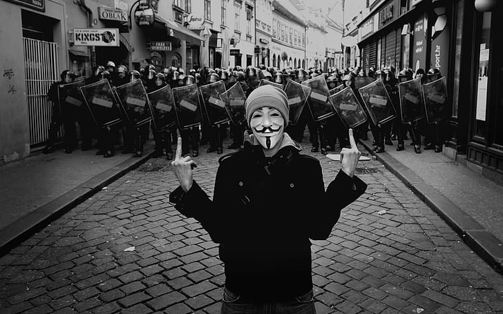 Masker Guy Fawkes, Jari Tengah, punk, pemuda yang sia-sia, Wallpaper HD