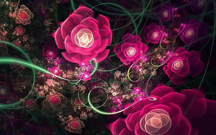 Fractal-Blumen-Design, Rose, Blumenmuster, Fractal, 3d und Zusammenfassung, HD-Hintergrundbild