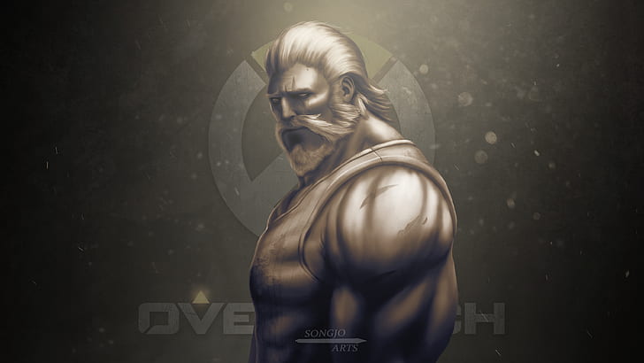 Reinhardt (Overwatch), Reinhardt Wilhelm, video games, Overwatch, beards, beard, white hair, muscular, HD wallpaper