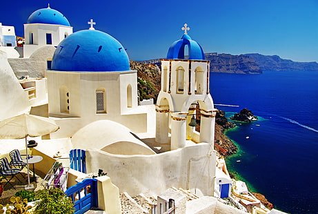 Санторини, Гърция, море, пейзаж, природа, дом, Санторини, Гърция, HD тапет HD wallpaper