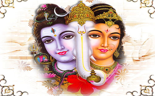Dewa Siwa Parvathi, ilustrasi tiga dewa Hindu, Dewa, Dewa Siwa, Ganesha, Siwa, Tuan, Parwati, Wallpaper HD HD wallpaper