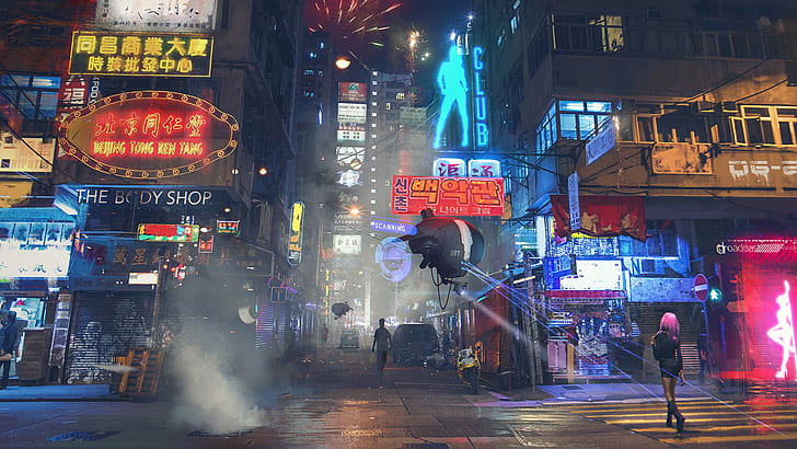 cyberpunk, grafik, straße, science fiction, futuristische stadt, futuristisch, Sergey Zabelin, HD-Hintergrundbild