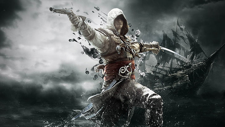 Assassin's Creed, Assassin's Creed: Drapeau noir, Edward Kenway, art fantastique, jeux vidéo, Fond d'écran HD