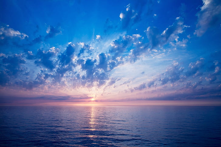 залези сини океански облаци морски небостъргачи 2560x1707 Природа Океани HD Art, Синьо, залези, HD тапет