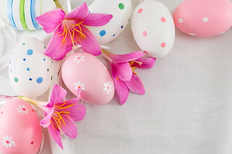 flowers, Easter, pink, spring, eggs, decoration, Happy, the painted eggs, HD wallpaper HD wallpaper