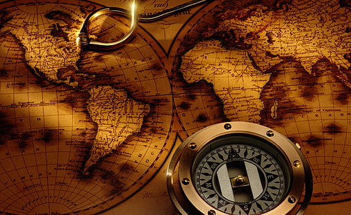 Goldener Kompass, runder silberner Kompass, Jahrgang, Anleitung, Methoden, HD-Hintergrundbild HD wallpaper