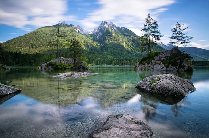 forest, transparency, mountains, lake, Germany, dervla, HD wallpaper