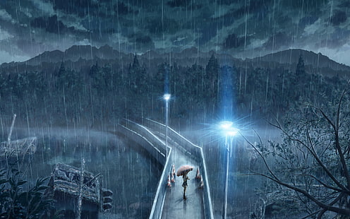 Umbrella Rain Anime HD, карикатура / комикс, аниме, дъжд, чадър, HD тапет HD wallpaper