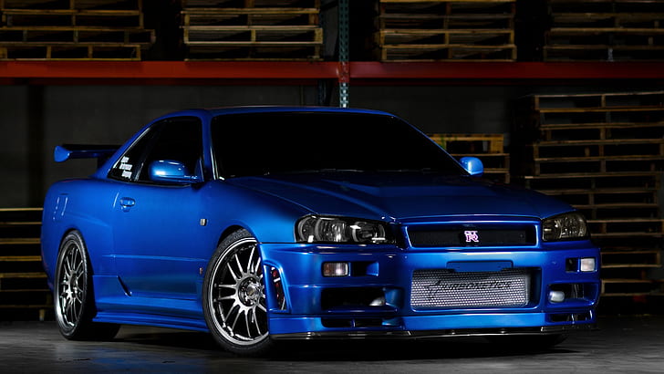 car, Nissan, blue, gt-r, r34, fast and furious, Nissan skyline, HD wallpaper