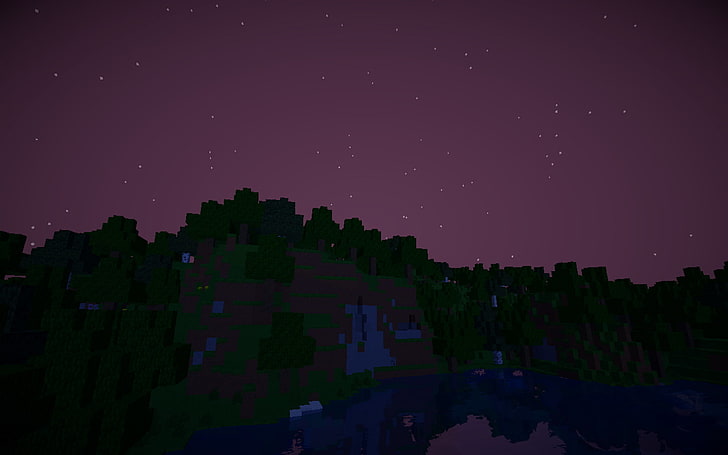 céu marrom e preto durante a noite, Minecraft, HD papel de parede