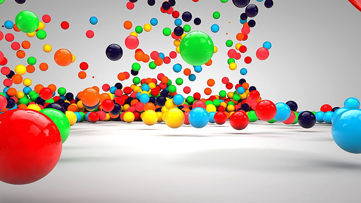 multicolored balls, balls, fall, surface, colorful, HD wallpaper