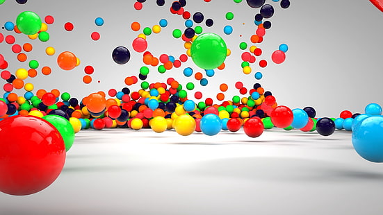 многоцветни топки, топки, падане, повърхност, цветни, HD тапет HD wallpaper