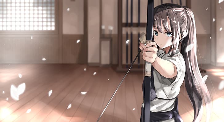 Fuu (artist), anime, anime girls, arrows, bow and arrow, archer, HD wallpaper