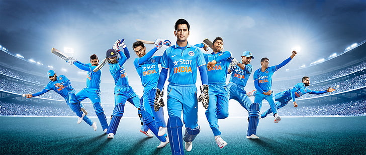 MS Dhoni, Tim India, tim kriket Nasional, Shikhar Dhawan, Suresh Raina, Tim Kriket India, Rohit Sharma, Virat Kohli, Wallpaper HD