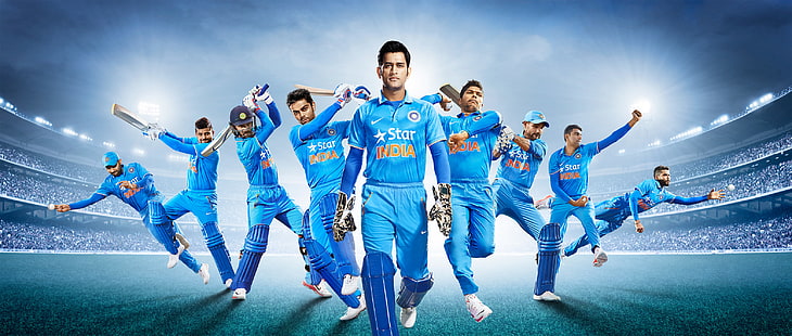 MS Dhoni, Tim India, tim kriket Nasional, Shikhar Dhawan, Suresh Raina, Tim Kriket India, Rohit Sharma, Virat Kohli, Wallpaper HD HD wallpaper