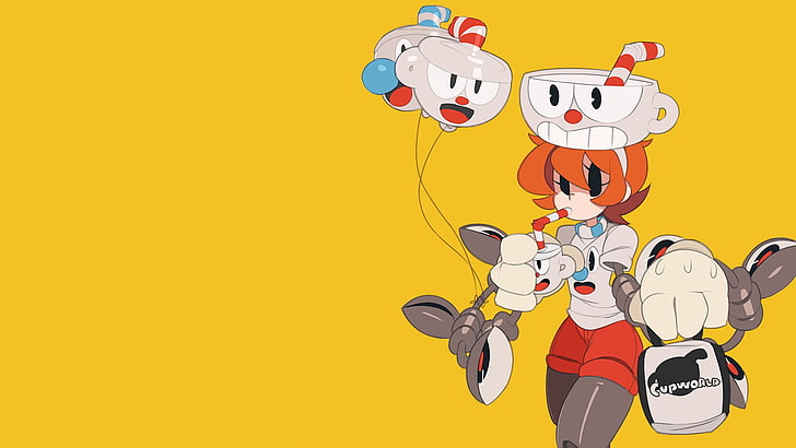 Cuphead (Videospiel), Skullgirls, Peacock (Skullgirls), einfacher Hintergrund, Mugman, HD-Hintergrundbild
