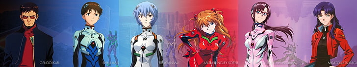 Evangelion, Neon Genesis Evangelion, Asuka Langley Sohryu, Gendo Ikari, Mari Makinami Illustrious, Misato Katsuragi, Rei Ayanami, Shinji Ikari, HD wallpaper