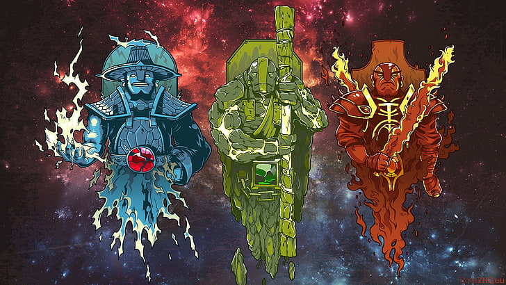 three cartoon characters illustration, three spirits, dota 2, storm, earth, ember, HD wallpaper