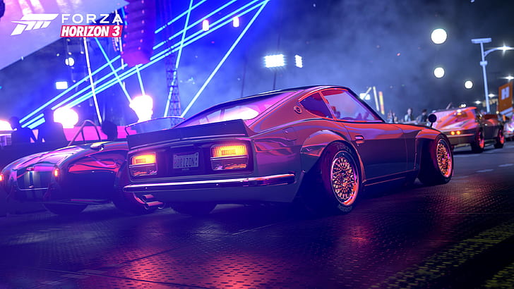 Forza, Forza Games, Forza horizon 3, Ford Mustang, Ford Coupe Cobra, światła uliczne, wyścigi, blask neonu, neon, Tapety HD