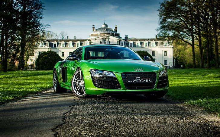 Audi R8, verde, supercarro, vista frontal, Audi, verde, supercarro, frente, vista, HD papel de parede