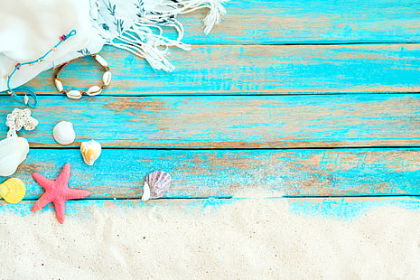 ทรายชายหาดพื้นหลังคณะกรรมการดาวเปลือกฤดูร้อนไม้ทะเลปลาดาวเปลือกหอย, วอลล์เปเปอร์ HD HD wallpaper