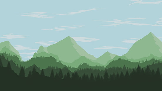 иллюстрация зеленой горы, пейзаж, фотошоп, горы, зеленый, HD обои HD wallpaper